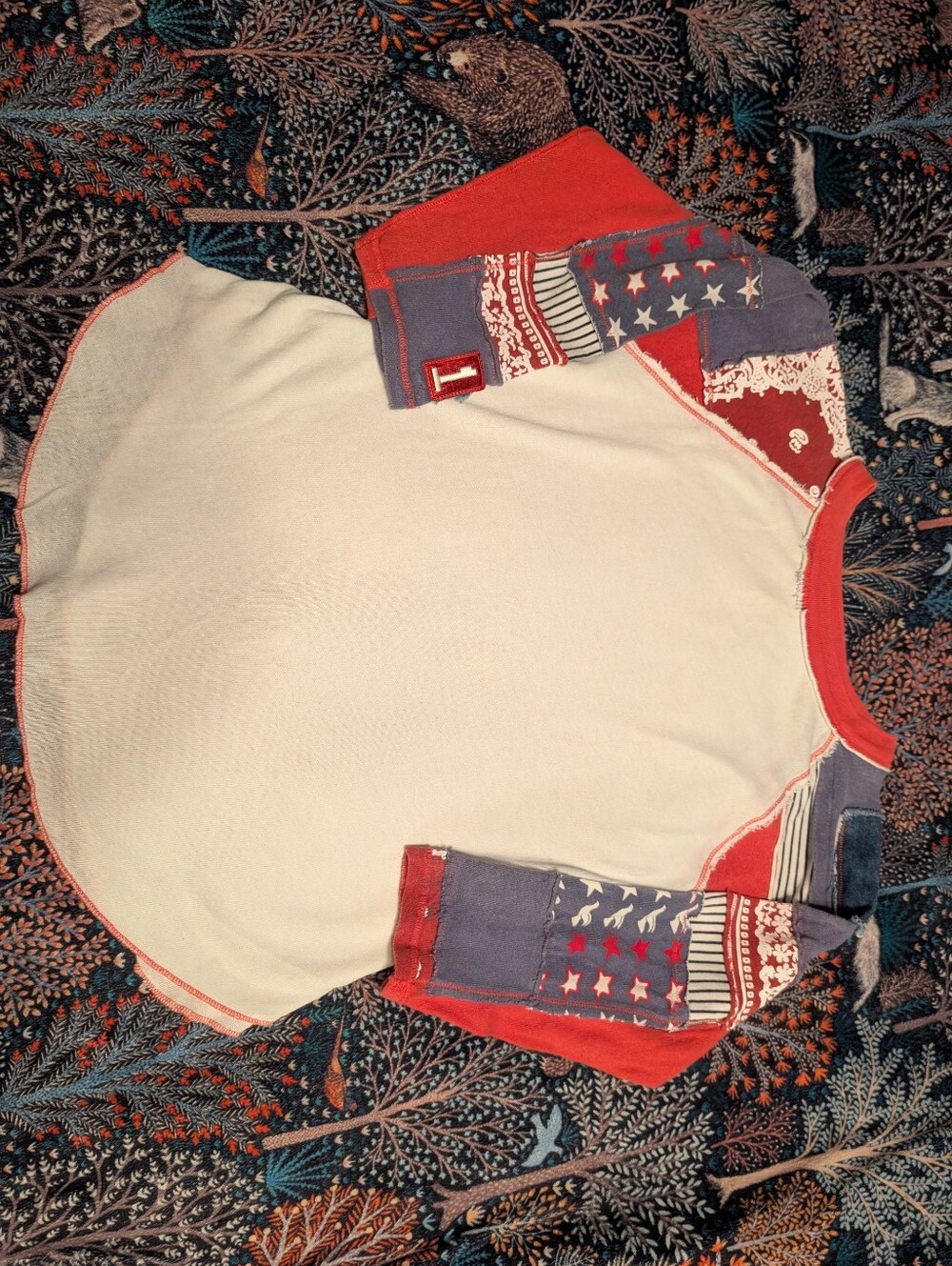 Free People We The Free American Flag Star Baseball Tee Patchwork Raglan - Picture 2 of 4